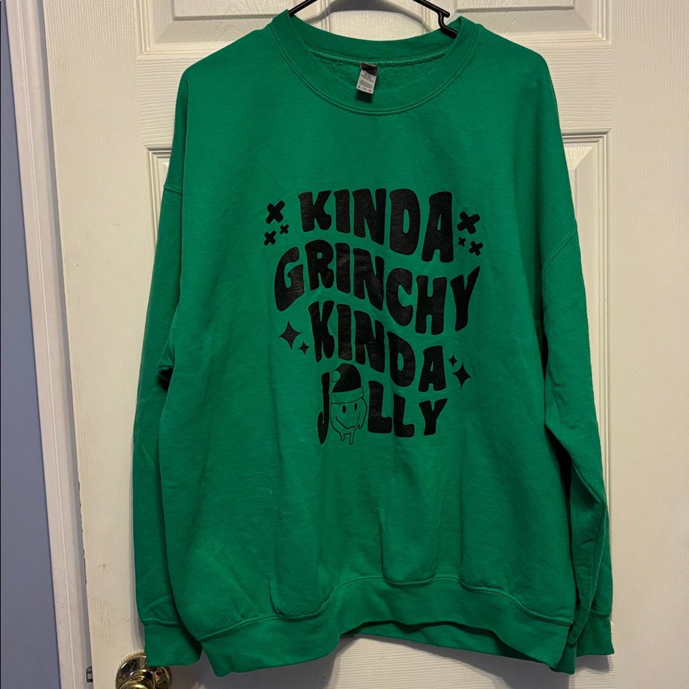 Oversized Green “Kinda Grinchy Kinda Jolly” Pullover - XL